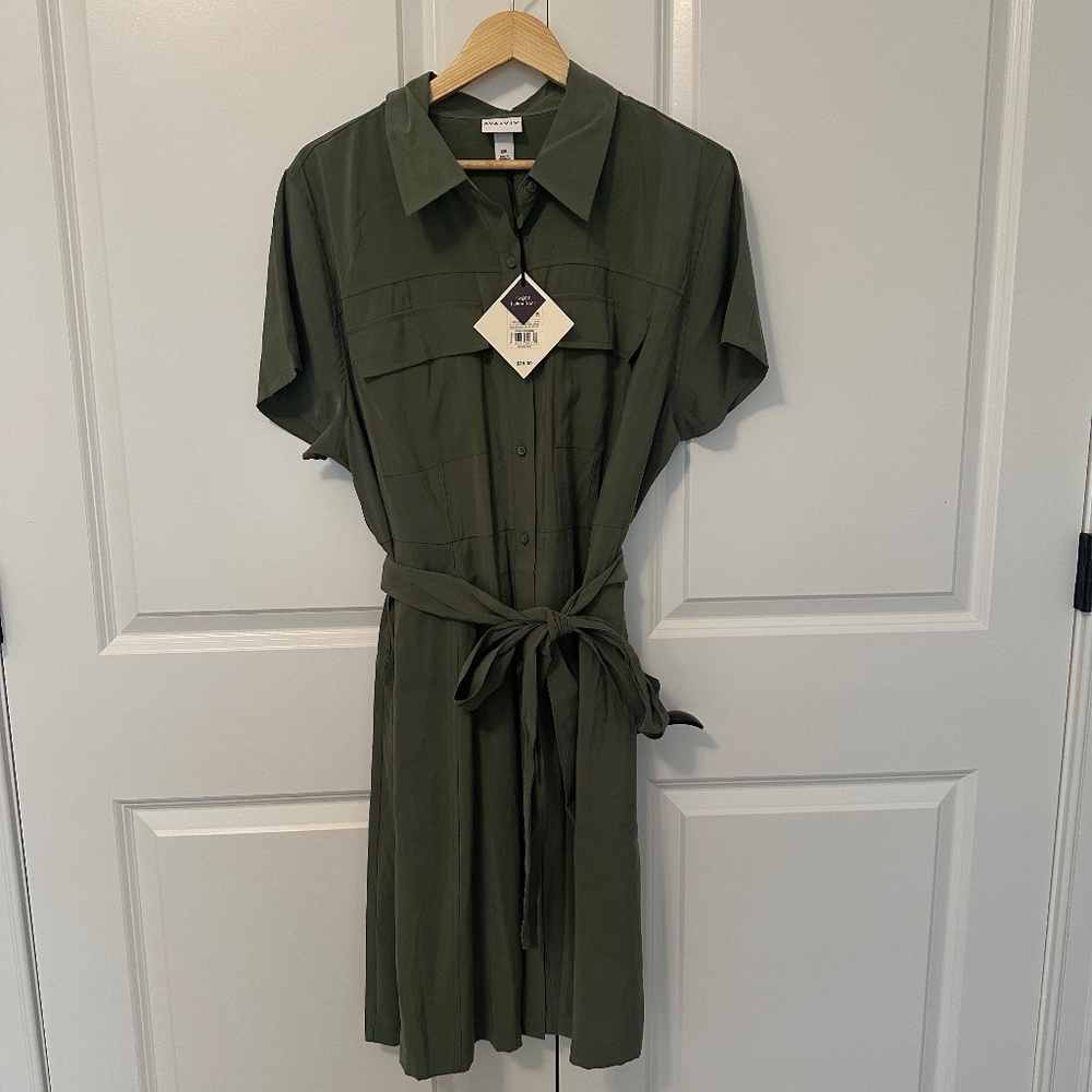 New! Ava&Viv Army Green Button Up Dress -  XXL